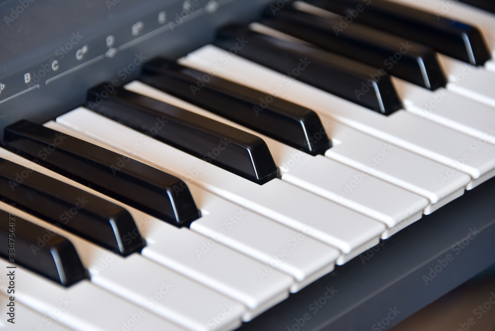 Electronic musical keyboard synthesizer close-up