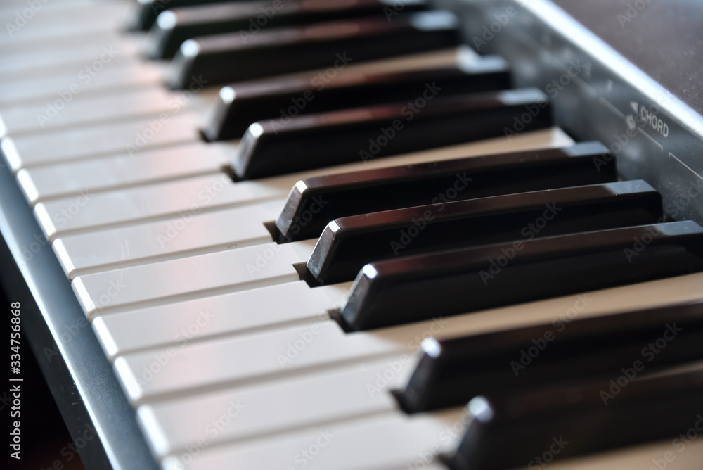 Electronic musical keyboard synthesizer close-up Electronic musical keyboard synthesizer close-up