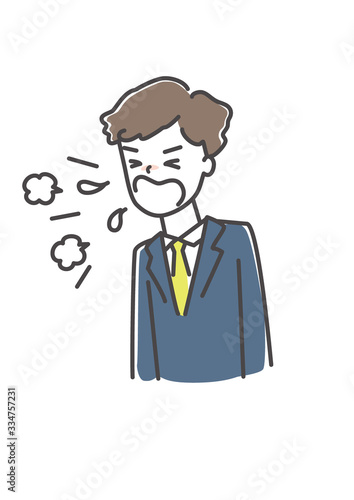 咳、せき、くしゃみ、クシャミ、風邪、ウィルス、男性、サラリーマン、菌、コロナ、インフルエンザ