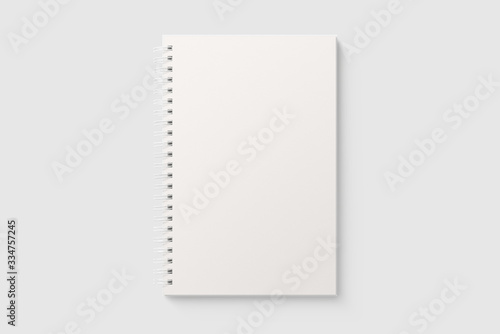 Billede på lærred Real photo, blank spiral bound notepad mockup template, isolated on light grey background