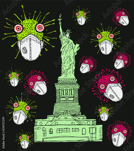 Fototapeta Naklejka Na Ścianę i Meble -  America Statue of Liberty coronavirus graphic design vector art