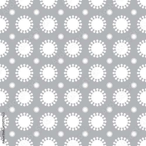 White Coronavirus shapes seamless pattern on gray background. Virus cells vector pattern background illustration.