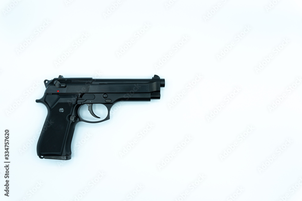 Model gun shot on white background