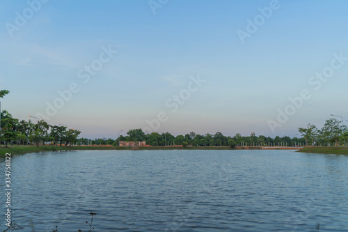 Sky blue background pond. Natural background bright,Thailand-Malaysia border