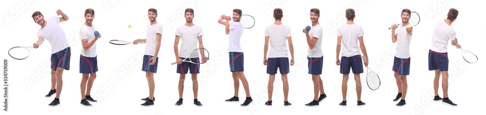 panoramic collage of male handyman isolated on white panoramic collage of male handyman isolated on white