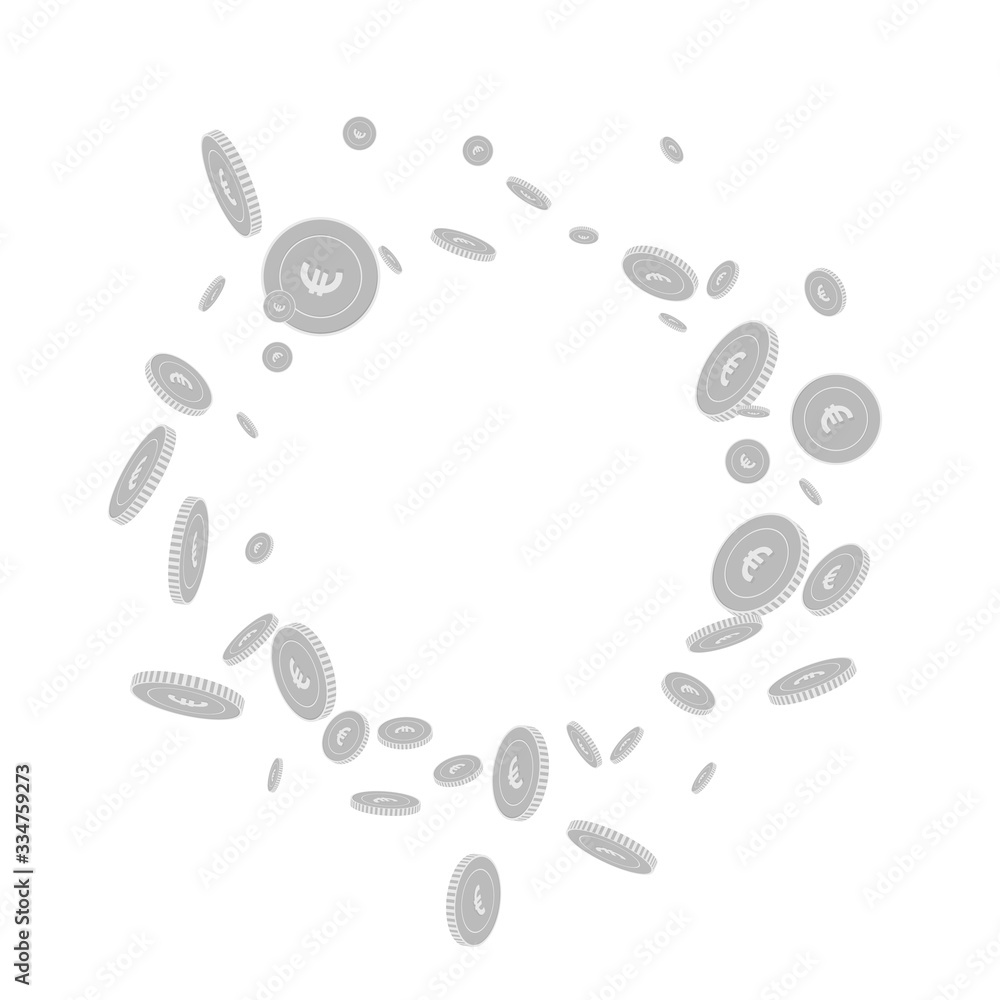 European Union Euro coins falling. Scattered black European Union Euro coins falling. Scattered black