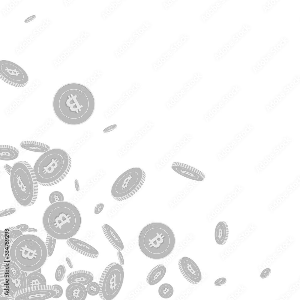 Bitcoin, internet currency coins falling. Scattere Bitcoin, internet currency coins falling. Scattere