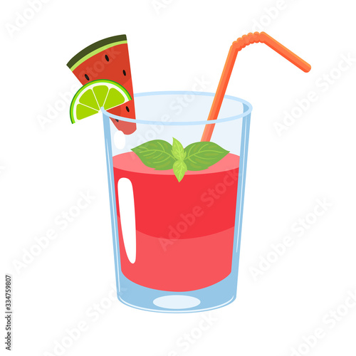 Watermelon mojito isolate on a white background. Vector graphics.