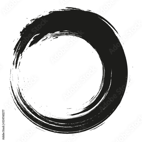 vector brush strokes circles of paint on white background. Ink hand drawn paint brush circle. Logo, label design element vector illustration. Black abstract circle. Frame.