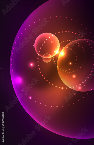 Neon shiny transparent glowing circles with light effects. Techno futuristic vector abstract background For Wallpaper, Banner, Background, Card, Book Illustration, landing page