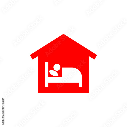 stayhome - stay home hashtag with red house and sick man in bed. Let s stay home campaign icon for Prevention of Coronavirus or Covid-19.
