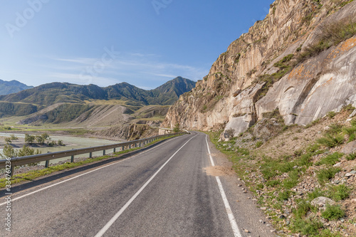 Summer in Altai Russia, road to Altai Mountains, Beautiful summer viewof Altai mountains.