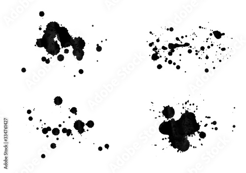 Black ink vector drops and splat background