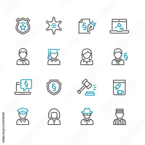 Vector justice and legal icon set
