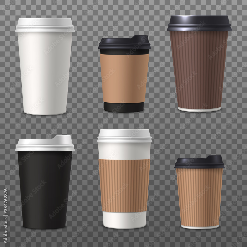 Set of isolated paper or plastic coffee cup Set of isolated paper or plastic coffee cup