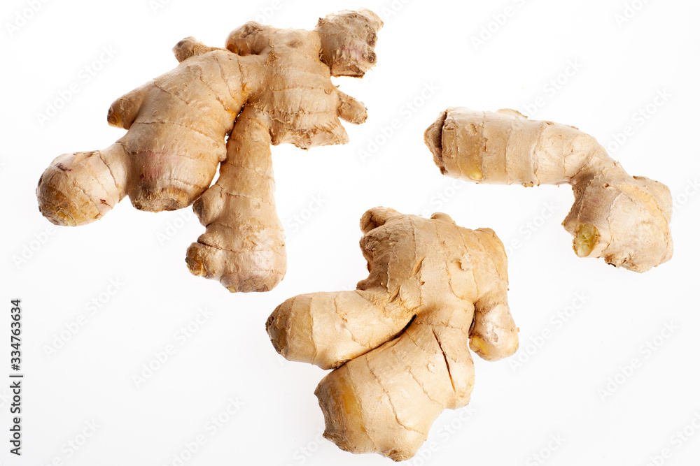 Studio shot of ginger isolated on white background. Healthcare and alternative medicine Studio shot of ginger isolated on white background. Healthcare and alternative medicine