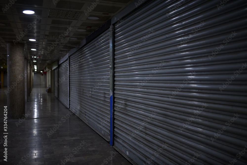 is closed shutters of stalls in the underpass of Istanbul by reason quarantine COVID-19