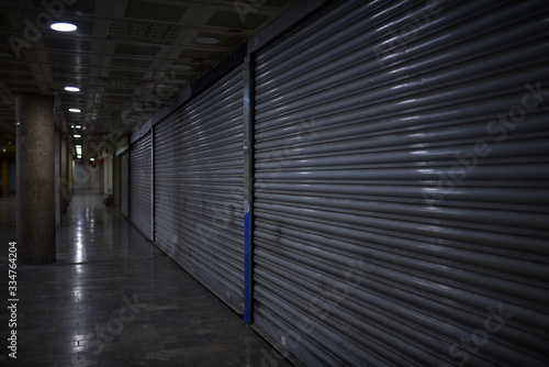 is closed shutters of stalls in the underpass of Istanbul by reason quarantine COVID-19