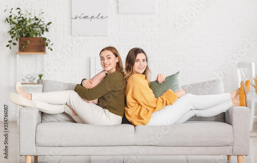 Young women in warm sweater...