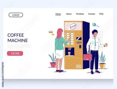 Coffee machine vector website landing page design template