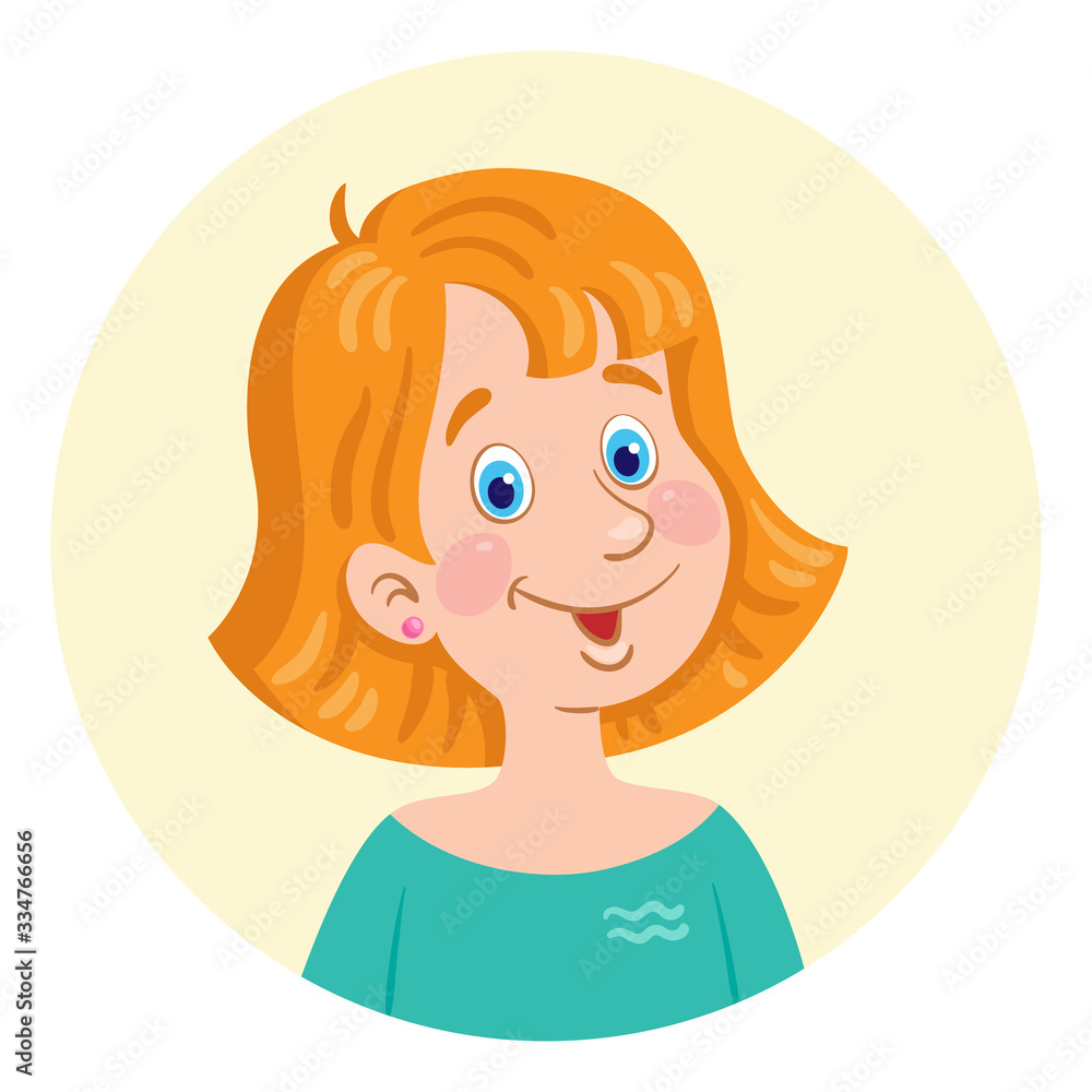 Portrait of a young woman. Avatar icon in the circle. Isolated on white background. Flat style. Vector illustration. Portrait of a young woman. Avatar icon in the circle. Isolated on white background. Flat style. Vector illustration.
