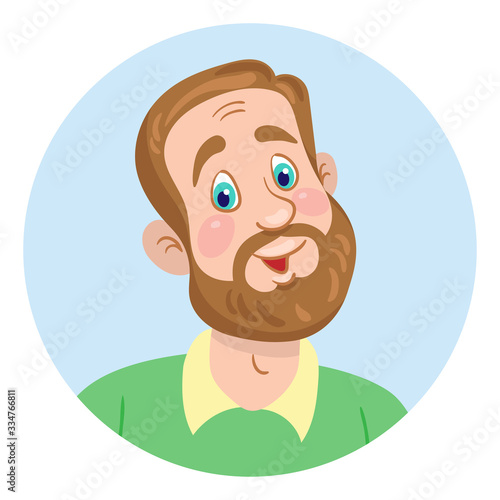 Portrait of a young man with a beard. Avatar icon in the circle. Isolated on white background. Flat style. Vector illustration.