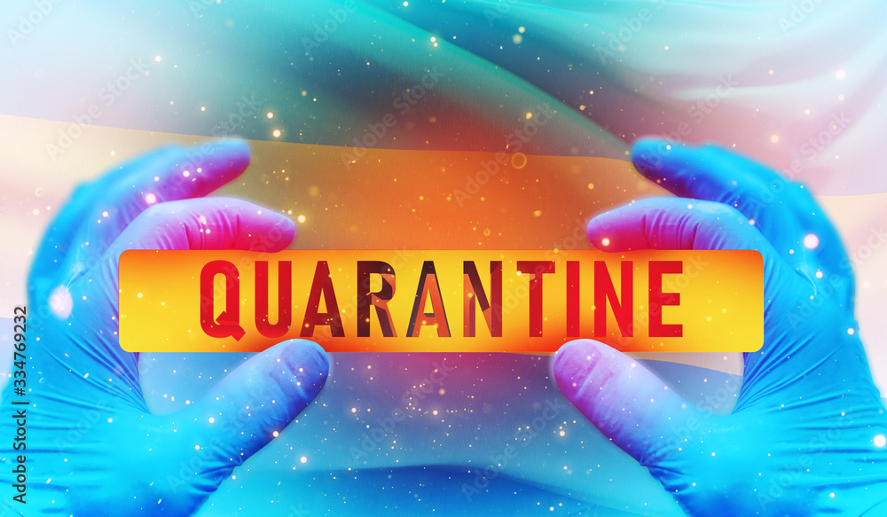 Quarantine area concept,, medical concept with flag of Gabon. Pandemic 3D illustration.