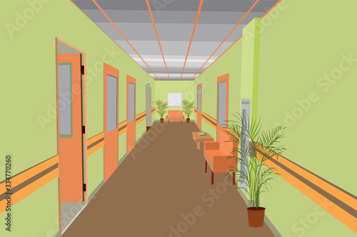 vector design of the interior of the corridor in the office building, hospital, clinic, hotel, room design, office corridor