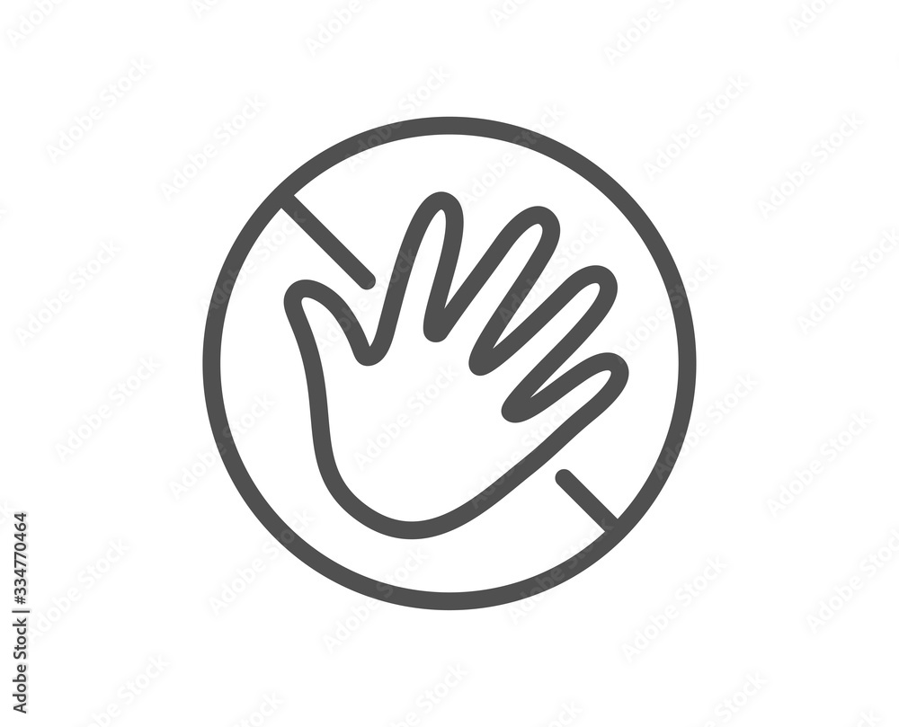 Do not touch hand line icon. Hygiene rules - No touch with bare hand sign. For clean hands symbol. Quality design element. Editable stroke. Linear style stop icon. Vector Do not touch hand line icon. Hygiene rules - No touch with bare hand sign. For clean hands symbol. Quality design element. Editable stroke. Linear style stop icon. Vector