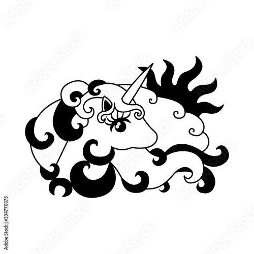 unicorn with open eye tattoo with cloud and sun