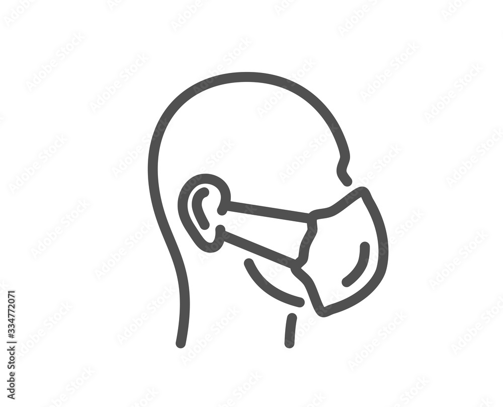 Medical mask line icon. Safety breathing respiratory mask sign. Coronavirus face protection symbol. Quality design element. Editable stroke. Linear style medical respirator icon. Vector Medical mask line icon. Safety breathing respiratory mask sign. Coronavirus face protection symbol. Quality design element. Editable stroke. Linear style medical respirator icon. Vector