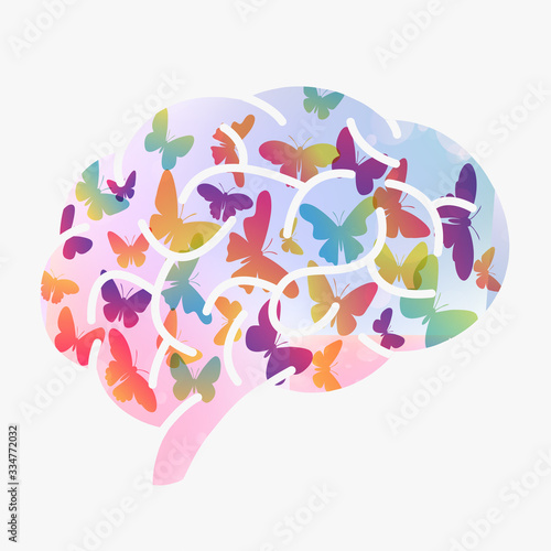 Colorful butterfly make a mind or brain.