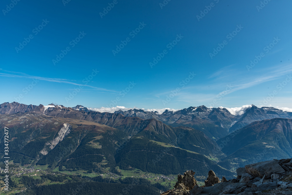 Panoramic view of the Swiss Alps in the Jungfrau region, Switzerland. Travel concept