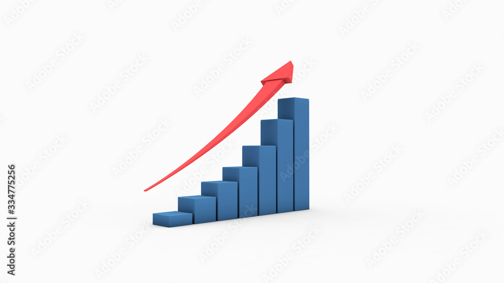 Improving business - grow your business concept 3D illustration. 3D bar chart with an arrow. Improving business - grow your business concept 3D illustration. 3D bar chart with an arrow.