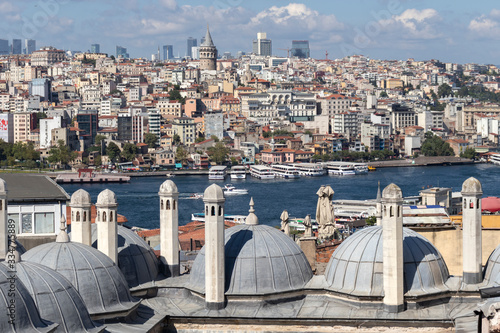Panorama from Suleymaniye Mosque to city of Istanbul
