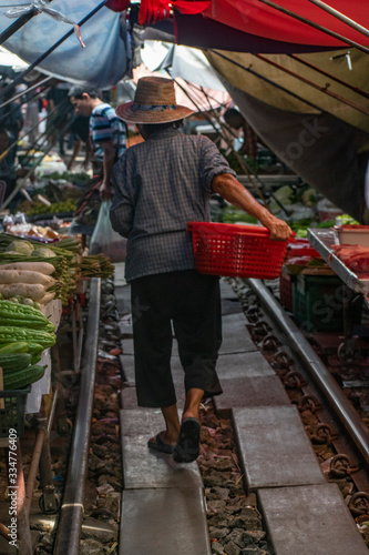 Photography Woman at Maeklong Railway Market thailand