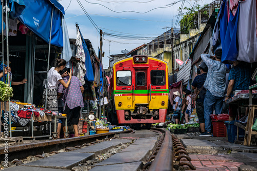 Maeklong Railway Market with train thailand