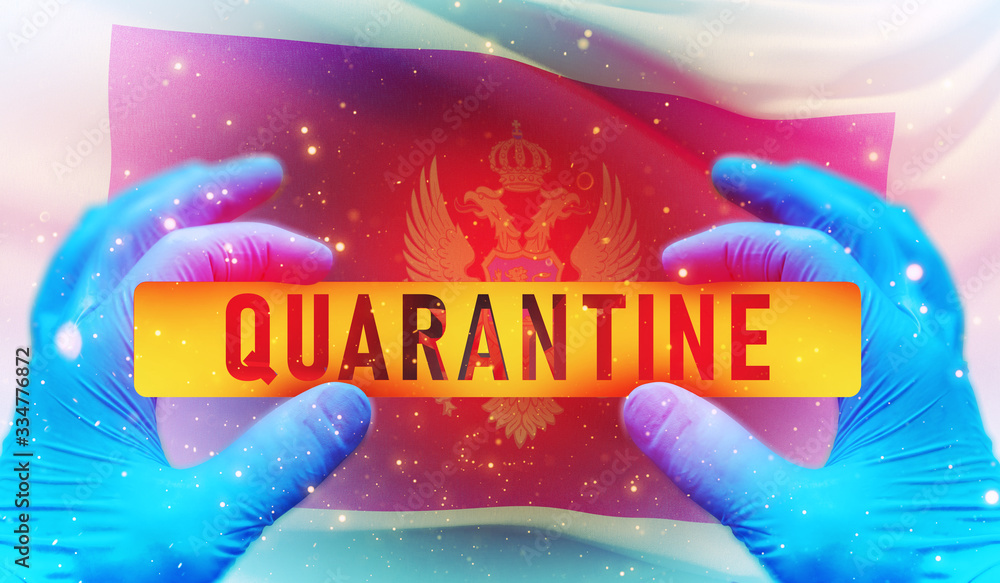 Quarantine area concept,, medical concept with flag of Montenegro. Pandemic 3D illustration.
