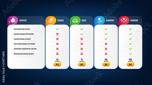 Skin care, Sun protection and Arena stadium icons simple set. Price list, pricing table. Ranking sign. Hand cream, Ultraviolet care, Competition building. Hold star. Business set. Vector