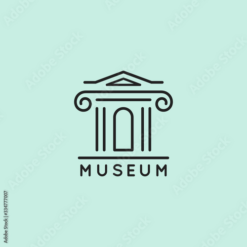 Museum logo Is in a trendy minimal linear style. Vector icon of a Bank building with columns. Simple emblem