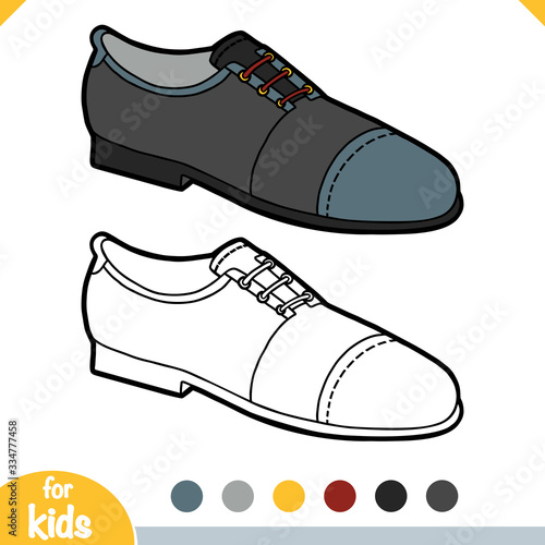 Coloring book, cartoon shoe collection. Lace-up men shoe