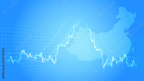 世界地図と中国の株価下落イメージ