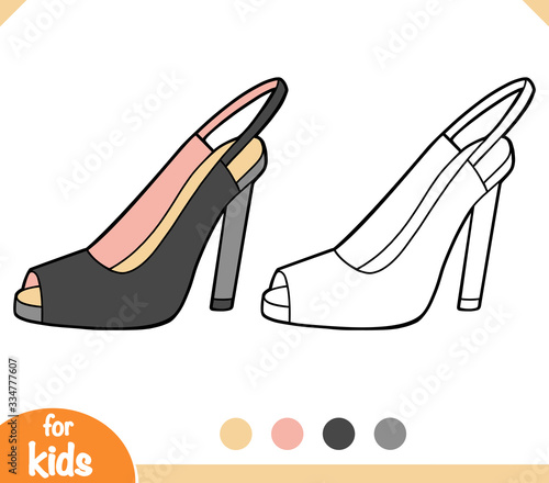 Coloring book, cartoon shoe collection. Slingback