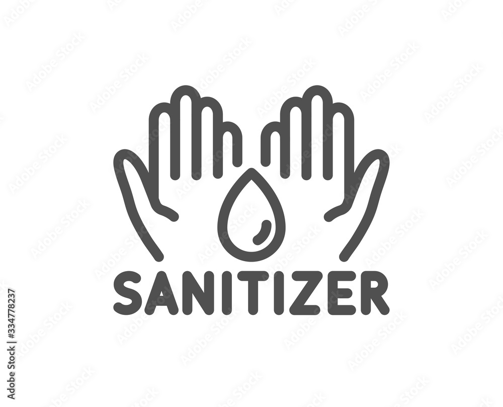 Hand sanitizer line icon. Sanitary cleaning sign. Washing hands symbol. Quality design element. Editable stroke. Linear style hand sanitizer icon. Vector - obrazy, fototapety, plakaty 