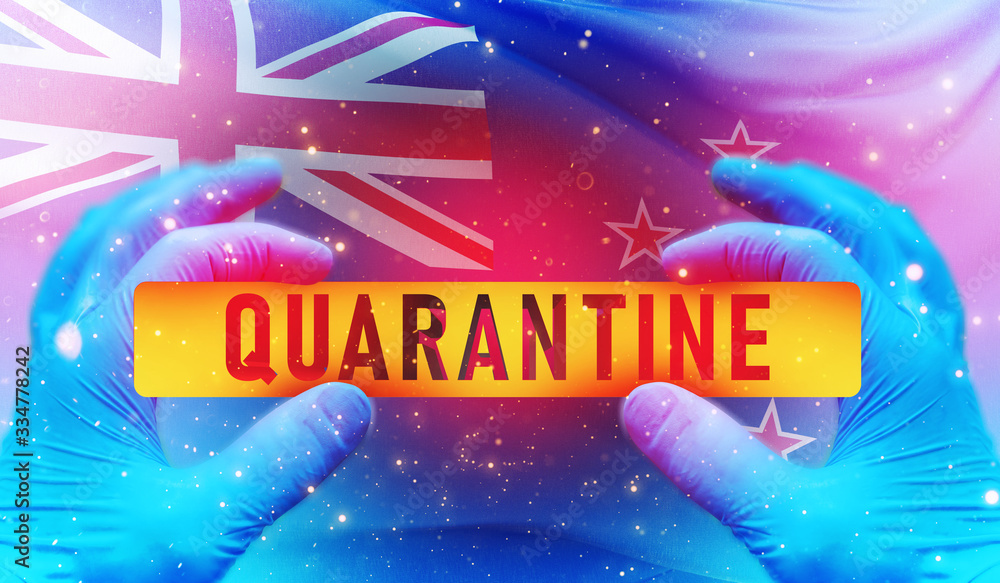 Quarantine area concept,, medical concept with flag of New Zealand. Pandemic 3D illustration.