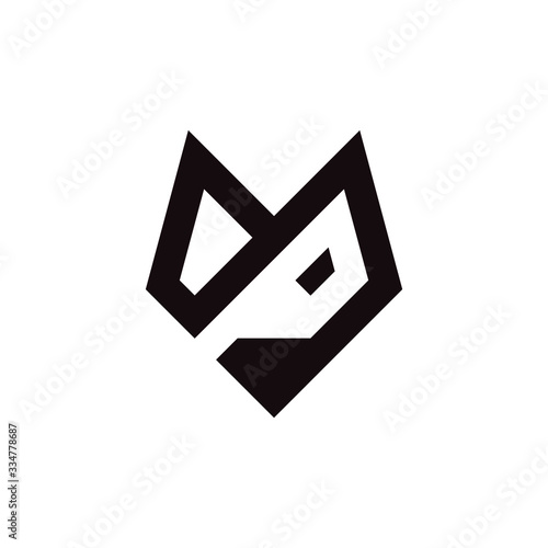 Initial letter M or P logo template with fox head illustration in flat design monogram symbol