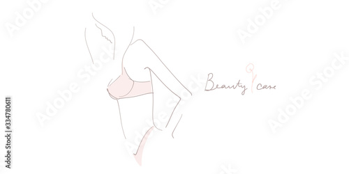 Young woman in lingerie. Hand-drawn and handwritten design elements on the theme of beauty, body care  Vector