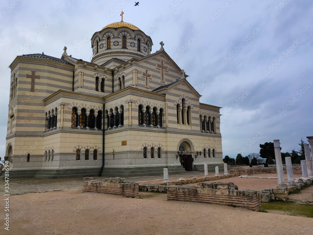 Vladimir Cathedral in Chersonese, the historical ruins of the walls