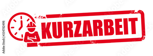 Kurzarbeit - roter Stempel mit Symbol auf weißem Hintergrund - deutscher Text