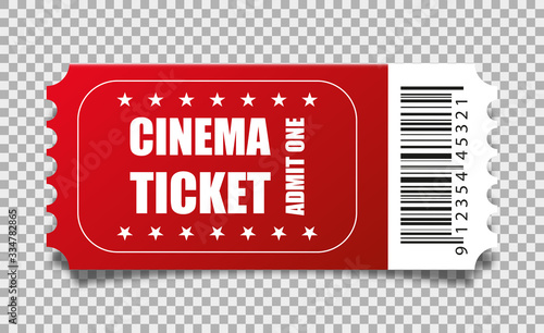 Vector red cinema ticket isolated on transparent background.